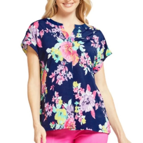 Dear Scarlett Womens Lizzy Short Sleeve Relaxed Flowy Blouse NWT size L​ - Picture 1 of 3